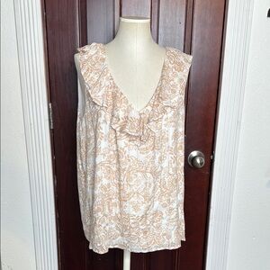 LOFT NWT Floral Ruffle V-Neck Blouse - White blush and metallic gold stripe